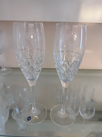 2 Jihlavske Sklarny Bohemia 24% Lead Crystal Champagne Flutes