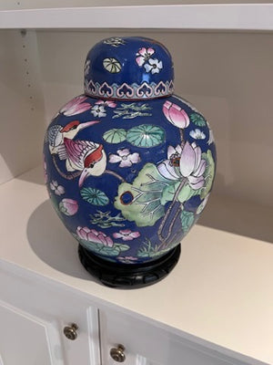 Painted Ginger Jar on Stand