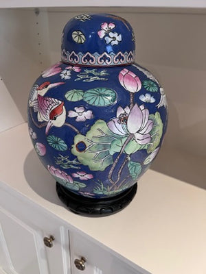 Painted Ginger Jar on Stand