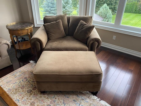 Oversized Brown Upholstered Armchair + Ottoman