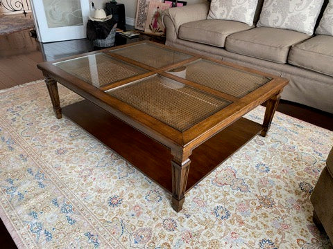 Ethan Allen Cane & Glass Coffee Table