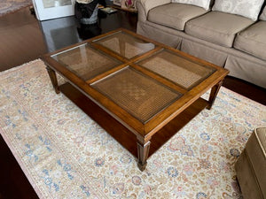 Ethan Allen Cane & Glass Coffee Table