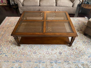Ethan Allen Cane & Glass Coffee Table