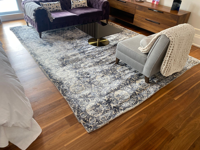 ELTE 'Acapulco Blue/Ivory" 100% Bamboo Silk Rug- 9x12ft