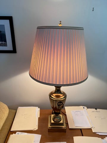 Stiffel Ivory Shadow Shade 31 High Antique Brass Table Lamp - #3Y866