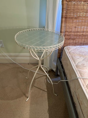 Pair of White Metal Side Tables with Glass Insert