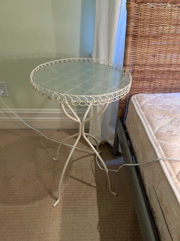 Pair of White Metal Side Tables with Glass Insert