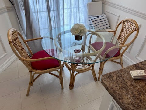 Rattan Glass Top Breakfast Table + 2 Chairs