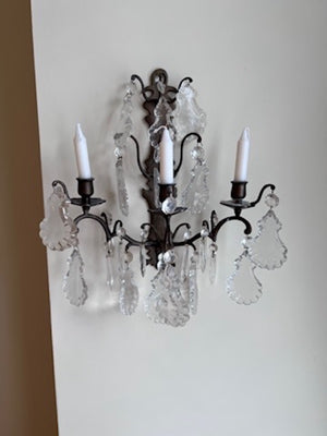 Pair of Crystal Candle Wall Sconces