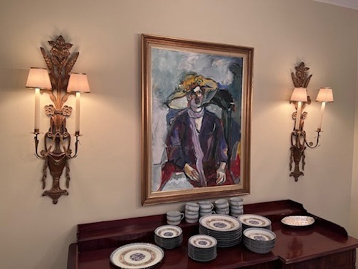 Pair of Wood w/Gold Accents Wall Sconces