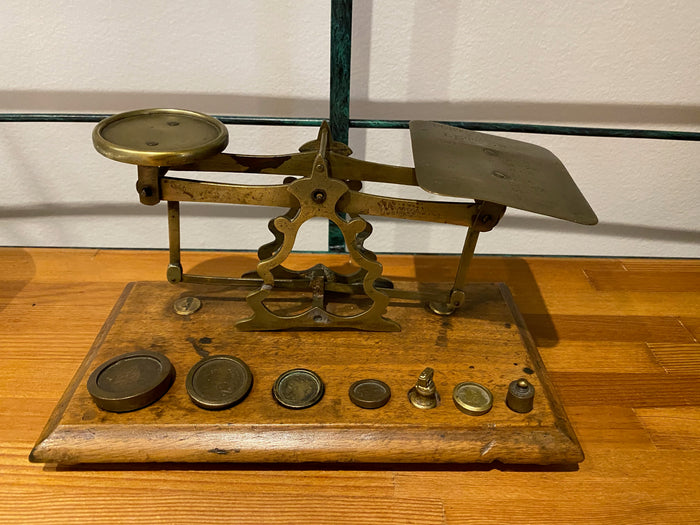 Antique Brass Postal Scale with Weights