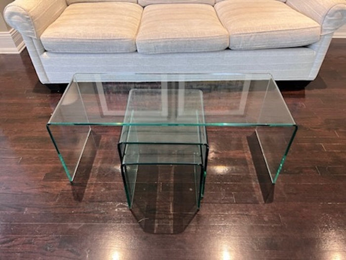 Glass Waterfall Coffee Table + 2 Nesting Tables