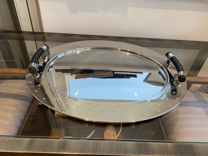Michael Graves Designed for ALESSI, MG09 Oval Steel Tray w/ Black Handles, 22.75"