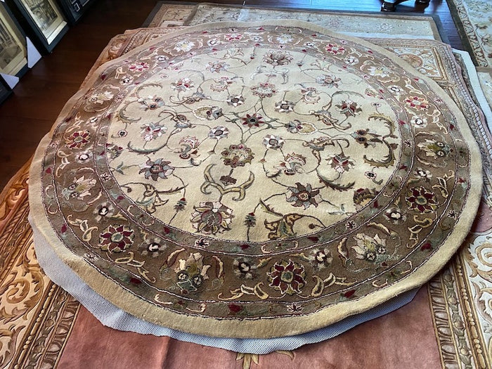 The Imperial Carpet & Home-Round Gold & Brown Brown Hand Made Indian Wool/A.Silk Rug- 8ft