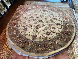 The Imperial Carpet & Home-Round Gold & Brown Brown Hand Made Indian Wool/A.Silk Rug- 8ft