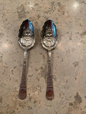 2 Ornate Silver Plate Serving Spoons