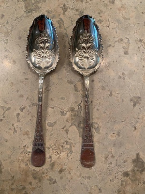 2 Ornate Silver Plate Serving Spoons