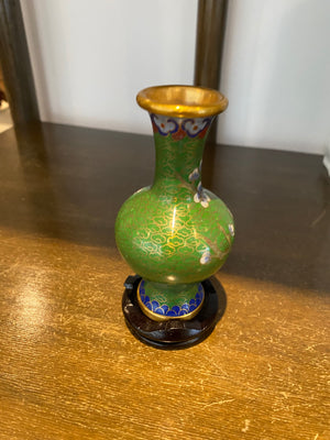 Small Brass Cloisonné Vase with Stand, 5"H