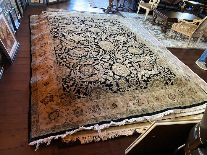The Imperial Carpet & Home-Black & Gold Hand Made Indian 100% Fine Wool Pile Rug- 9ftx12ft