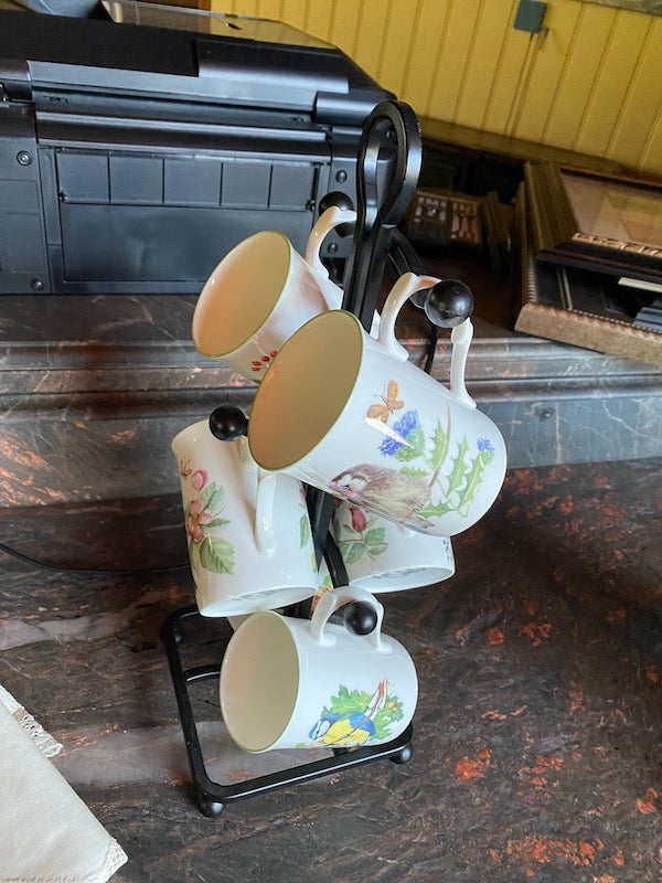 6 Rose of England Bone China Mugs, on Stand
