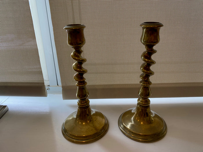Pair of Twisted Brass Candlesticks, 8"