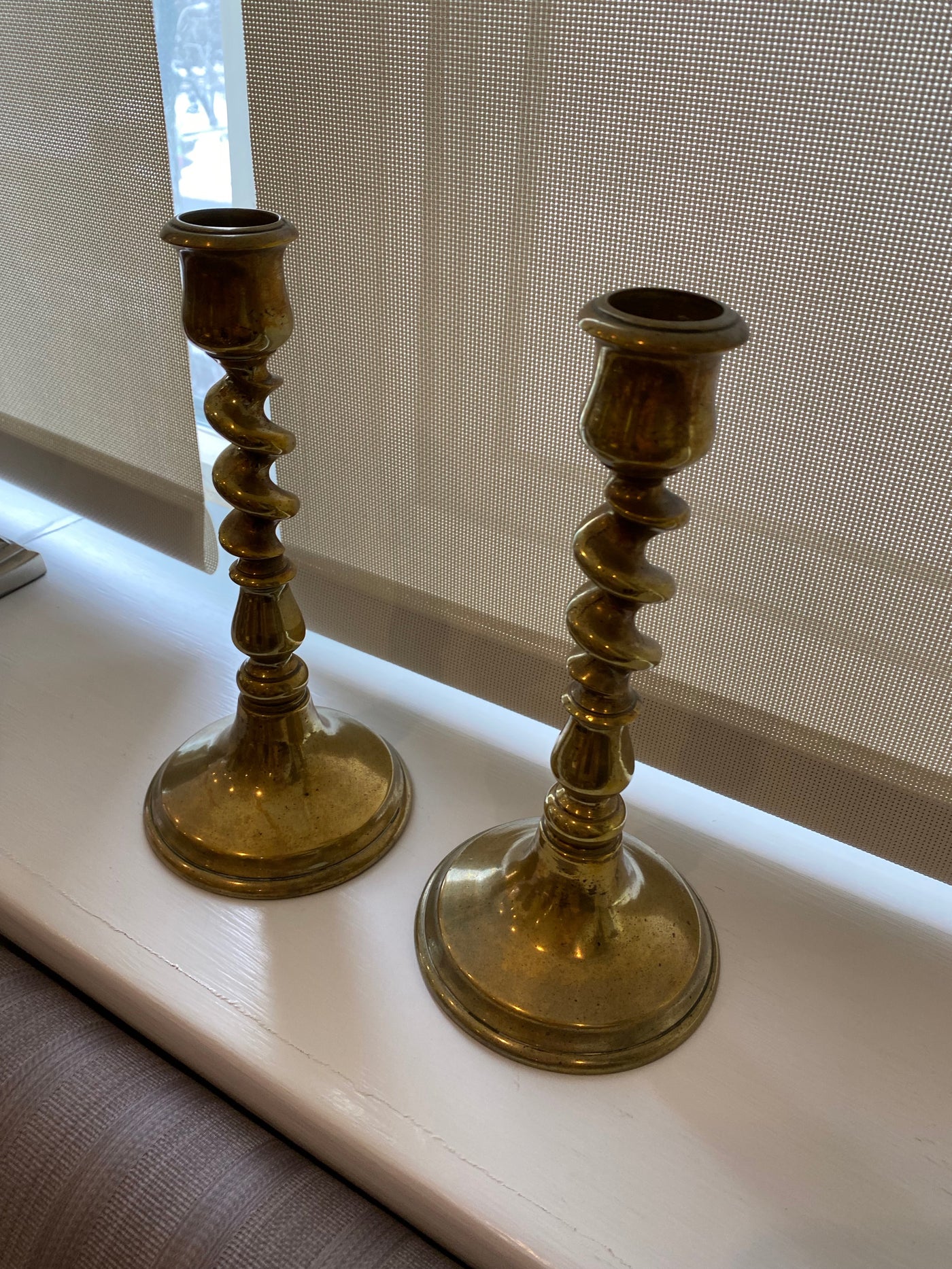 Pair of Twisted Brass Candlesticks, 8