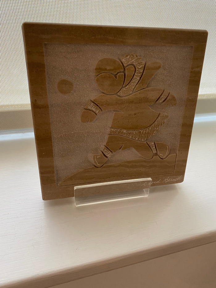 Marble Plaque/Sculpture on Stand "Playtime" by David Bernett