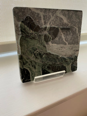 Marble Plaque/Sculpture on Stand "Polar Bear Hunter" by David Bernett