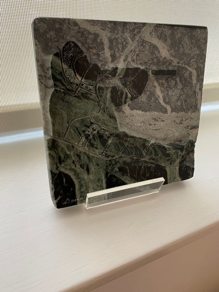 Marble Plaque/Sculpture on Stand "Polar Bear Hunter" by David Bernett