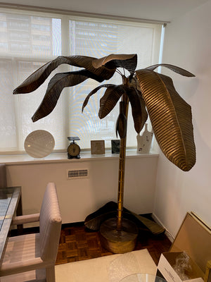 Extremely Unique 6.5ft Gold Metal Banana Tree Sculpture
