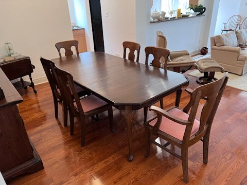 Antique Oak Wood Dining Table + 6 Chairs