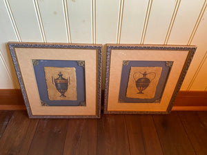 2 Framed "Urns on Paper" Wall Art