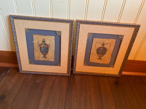 2 Framed "Urns on Paper" Wall Art