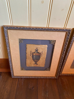 2 Framed "Urns on Paper" Wall Art