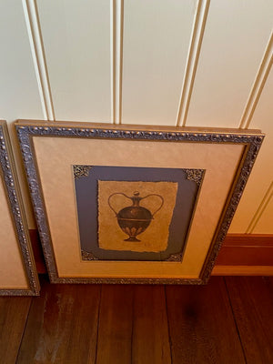2 Framed "Urns on Paper" Wall Art