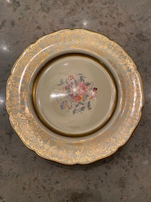 12 Johnson Bros Victorian Floral Plates, Gold Trim