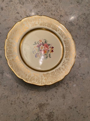 12 Johnson Bros Victorian Floral Plates, Gold Trim