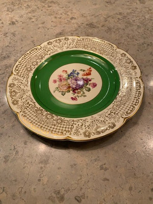 Woods Ivory Ware Green & Gold Floral Dinner Plate