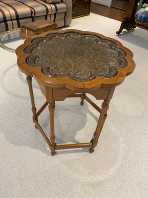 metal inlay scalloped accent table