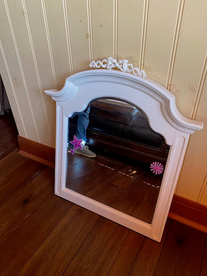 White Mirror with Pink Decorative Accents