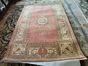 The Imperial Carpet & Home- Pink & Gold Hand Made Indian Wool Rug- 5ftx8ft