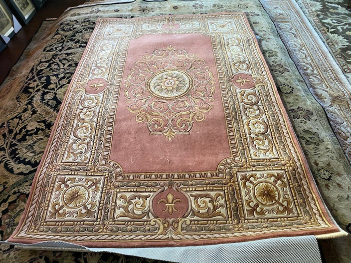 The Imperial Carpet & Home- Pink & Gold Hand Made Indian Wool Rug- 5ftx8ft