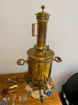 Russian Brass Samovar, Wood Handles