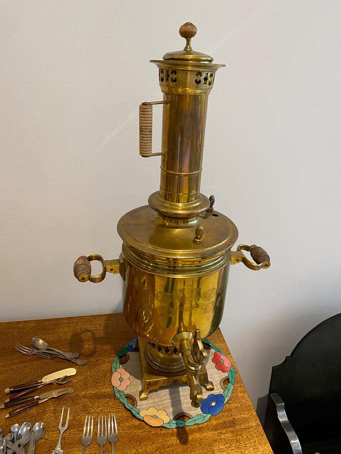 Russian Brass Samovar, Wood Handles