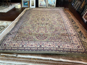 Jewel Sarouk, Machine Made Green Rug- 8ftx11ft
