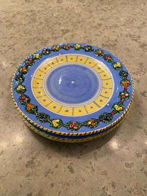 3 Made in Italy Blue & Yellow Side Plates, Raised 'Fruits' Border