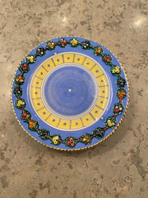 3 Made in Italy Blue & Yellow Side Plates, Raised 'Fruits' Border