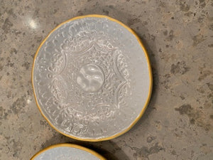 2 Pottery Barn Side Plates- White w/Gold Trim