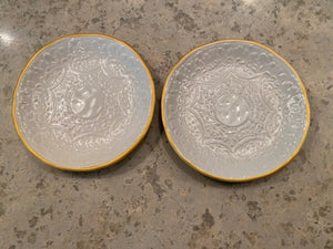 2 Pottery Barn Side Plates- White w/Gold Trim