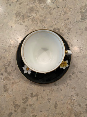 Aynsley Bone China Cup & Saucer- Black with Daffodils